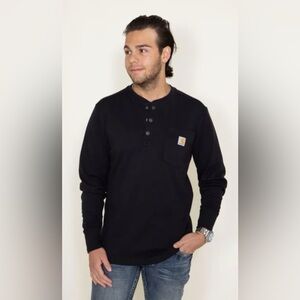 Carhartt Men's Black Henley Pocket Waffle Weave Liose Fit Long-Sleeve Shirt XL